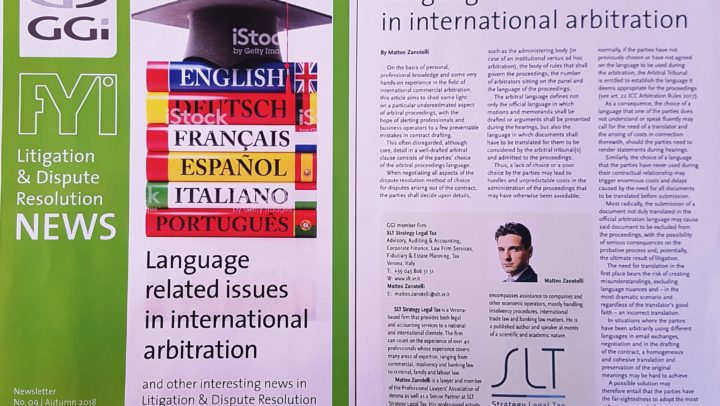 Lenguage related issue in international arbitration – Matteo Zanotelli on GGI FYI n. 9